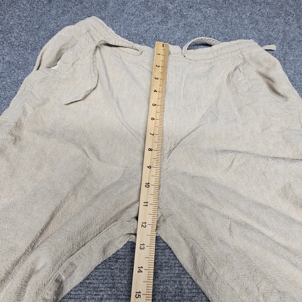 Centro Linen Cotton Pants Mens Medium 32-34 Tan Beige Elastic Drawstring Casual